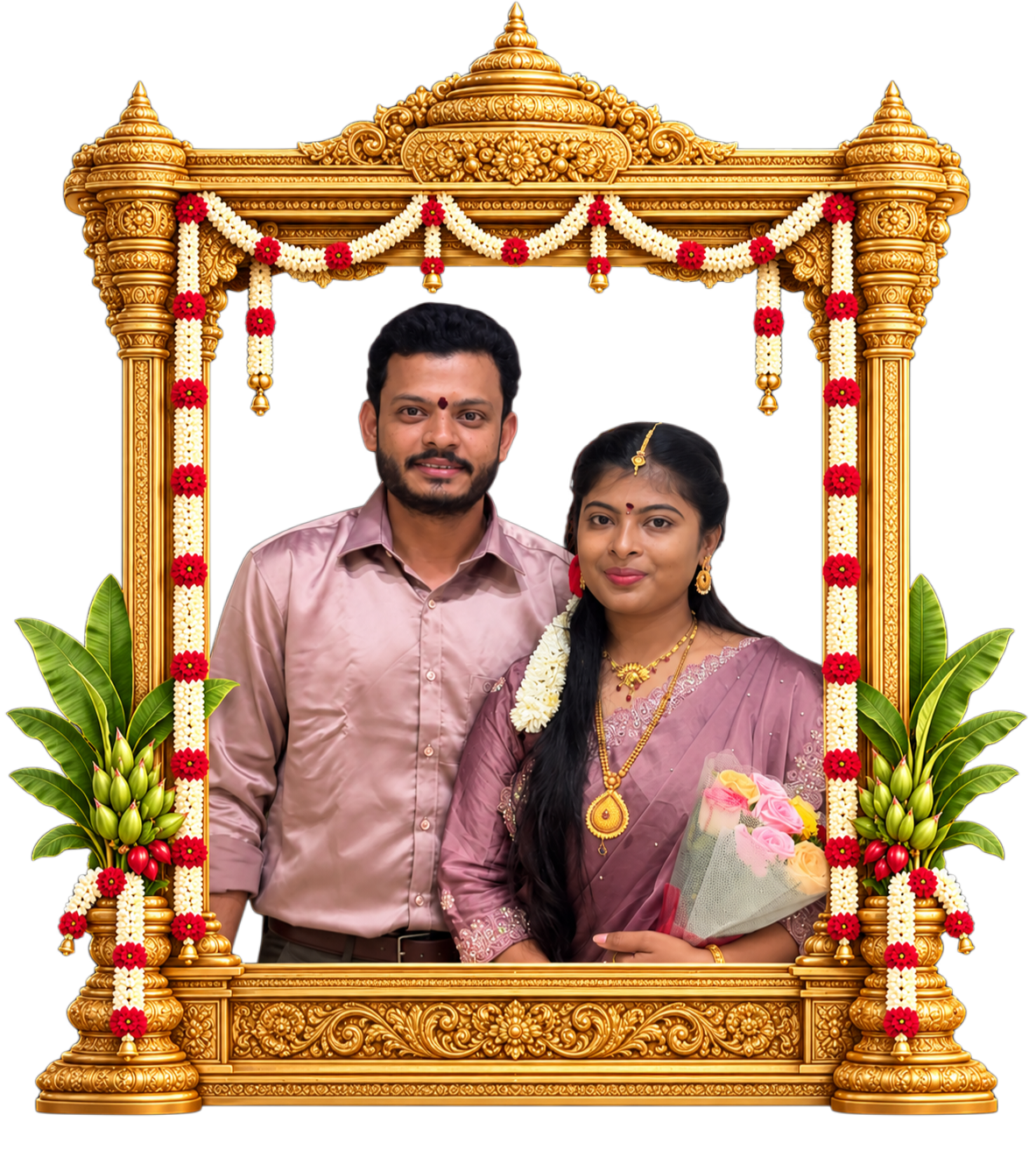 Illustration of the bride and groom seated together